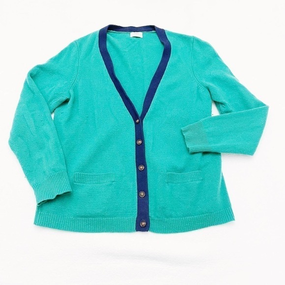 Wallace Merino Wool Varsity Cardigan Green Blue Piping SZ L - Picture 6 of 6